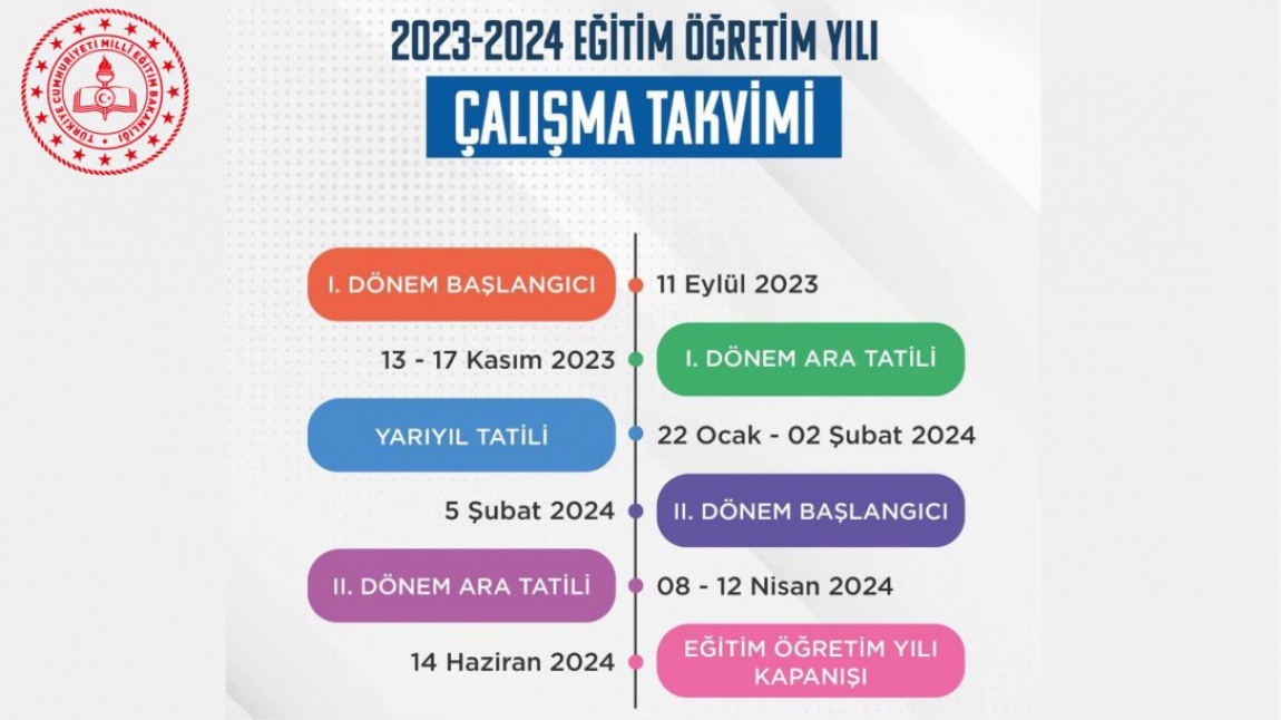 2023-2024 EĞİTİM ÖĞRETİM YILINA AİT ÇALIŞMA TAKVİMİ AÇIKLANDI..